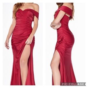Holidays, Prom, Black Tie, Formal, Off Shoulder, Sheath Red Long Dress CDKV1050